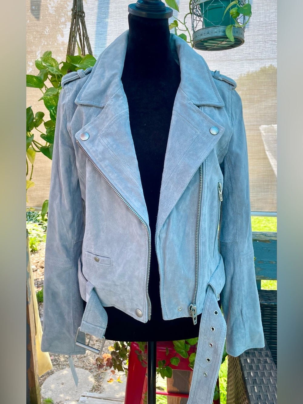Anthropology BlankNYC Silver/Gray NWT Lined Suede Leather Small Moto Jacket - Picture 3 of 16